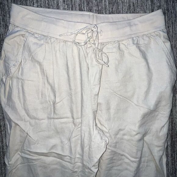 Cato Women’s Linen Blend Joggers Size 14/16 W Tan Pull On Drawstring High Rise - Picture 2 of 10